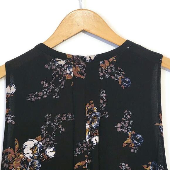 Free People Floral Mini Dress Black V Neck Sleeveless Swing Flowy Babydoll S - Picture 9 of 16